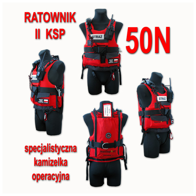 Kamizelka asekuracyjna RATOWNIK II KSP 2014 (50 N) z kieszenią na rzutkę i radio(wydłużony czas realizacji) — zdjęcie 1