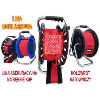 ODBLASKOWA lina asekuracyjna na bębnie KSP 100x10 "KOŁOWRÓT RATOWNICZY"